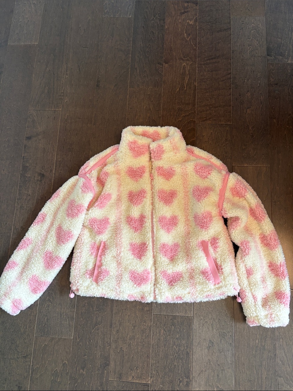 Thread & Supply Cream Sherpa Jacket with Pink Heart Pattern